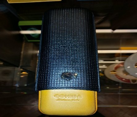 Purera de Piel Cohiba Ajustable 2 puros Negra-Amarilla